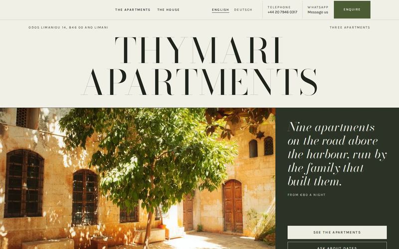 The Almanac design with Thymari Apartments on a desktop