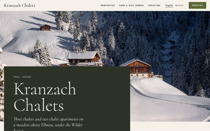 The Cala design with Kranzach Chalets on a desktop