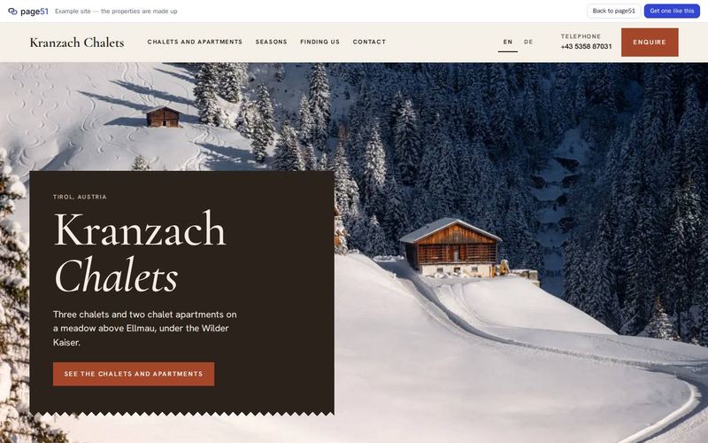 The Chalet example site on a desktop