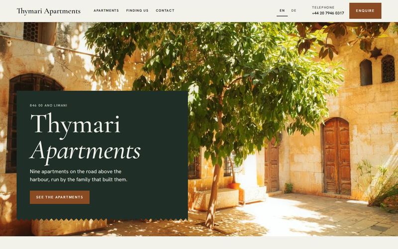 The Chalet design with Thymari Apartments on a desktop